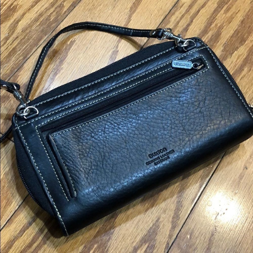 buxton Black Leather Leather Foldover Crossbody - Picture 2 of 8